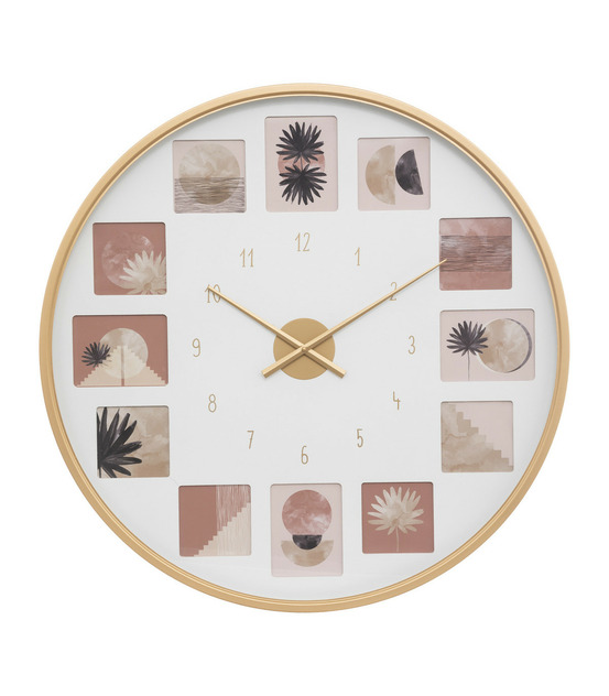 Pendule murale pêle-mêle en métal doré d 76,5 cm