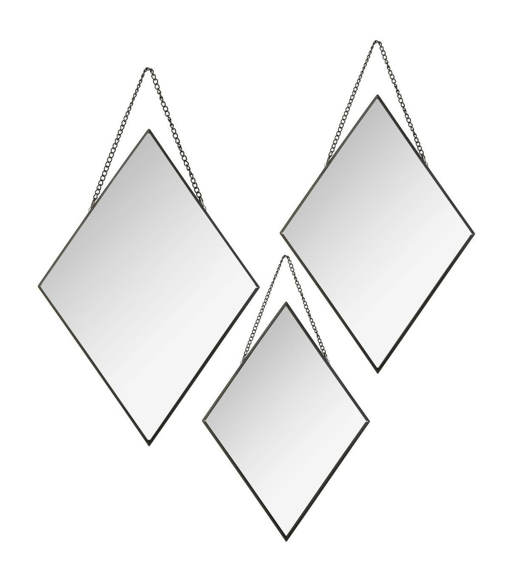 Lot de 3 miroirs losanges en métal noir