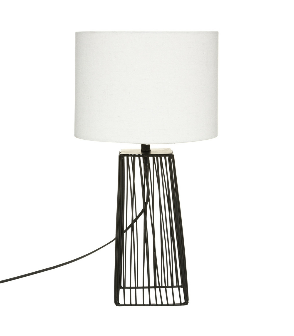 Lampe poser en m tal noir et abat jour blanc h 46 cm Truffaut