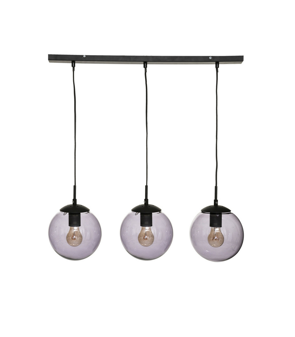 Luminaire suspension 3 lampes en verre fumé h 110 cm