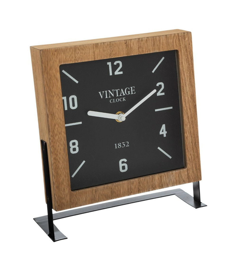 Horloge à poser en bois et support en métal noir h 23 cm