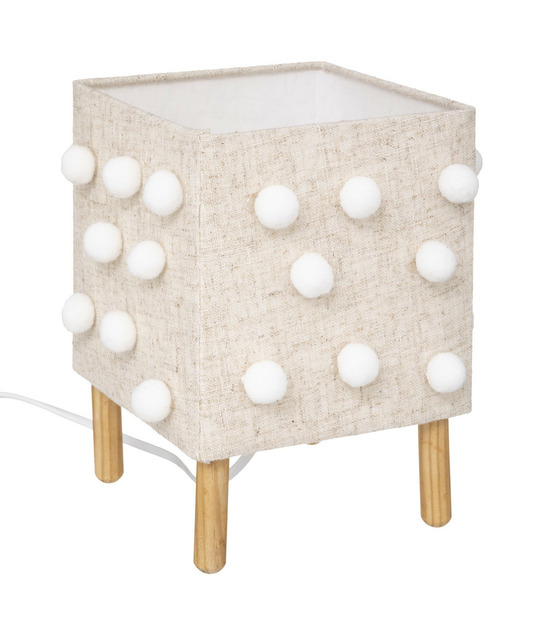 Lampe à poser pompons en bois de pin et lin