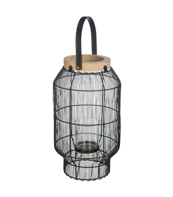 Lanterne photophore en métal filaire noir bougeoir en verre d 18 x h 32 cm