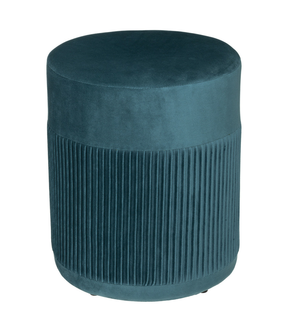 Pouf en velours bleu canard d. 31 x h. 38 cm