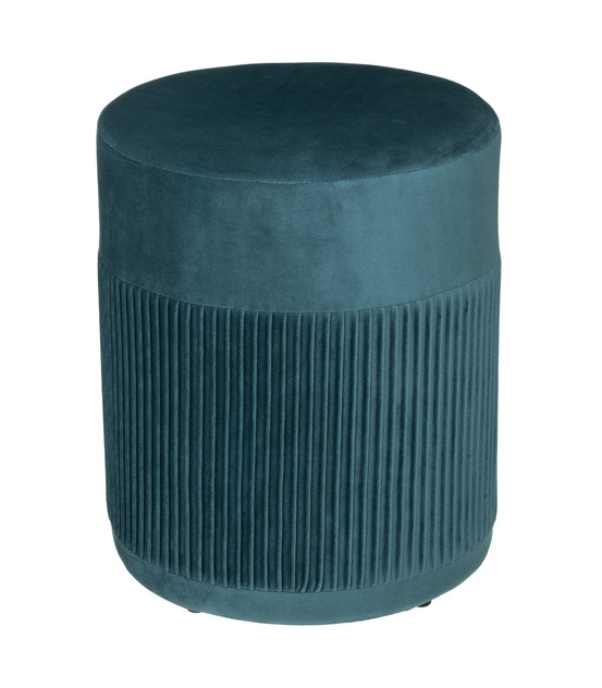 Pouf en velours bleu canard d. 31 x h. 38 cm