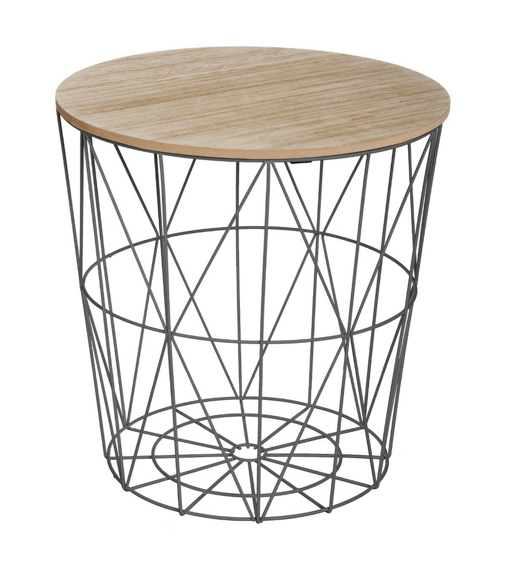 Table à café en métal noir et plateau en bois h 41 cm