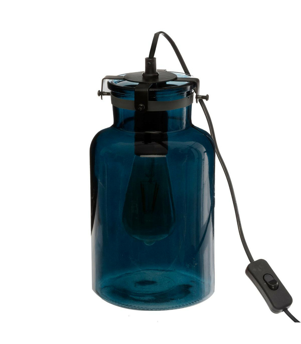 Lampe en verre teinté bleu vintage loft h 29 cm | Truffaut