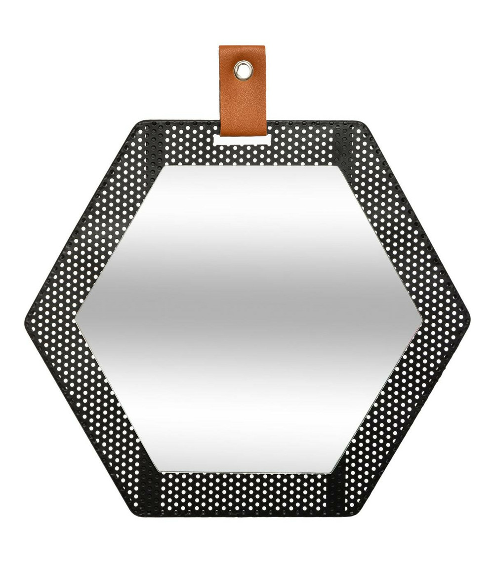 Miroir hexagonal en métal ajouré noir 30 x 34 cm