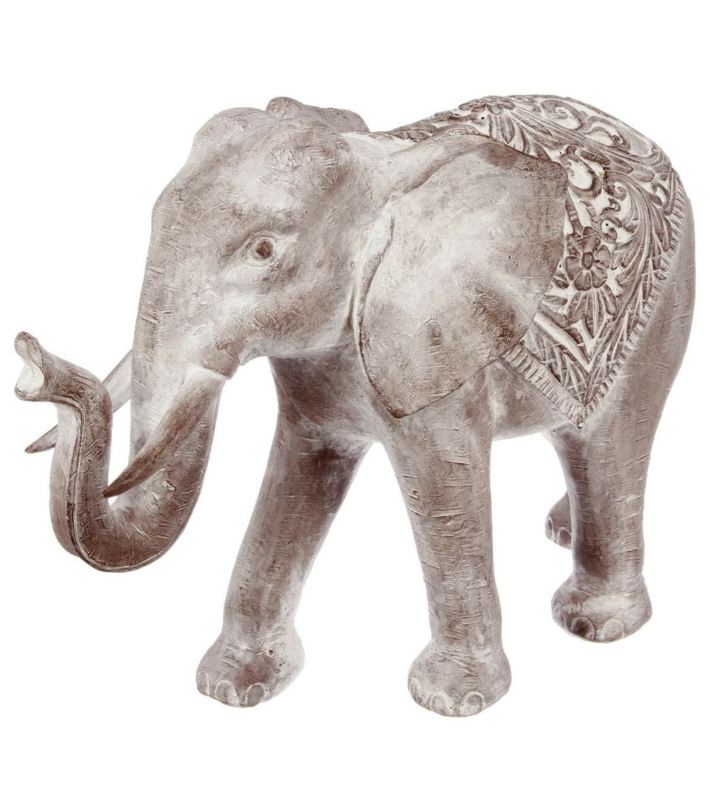 Objet décoratif éléphant en résine effet  blanchi h 46 cm