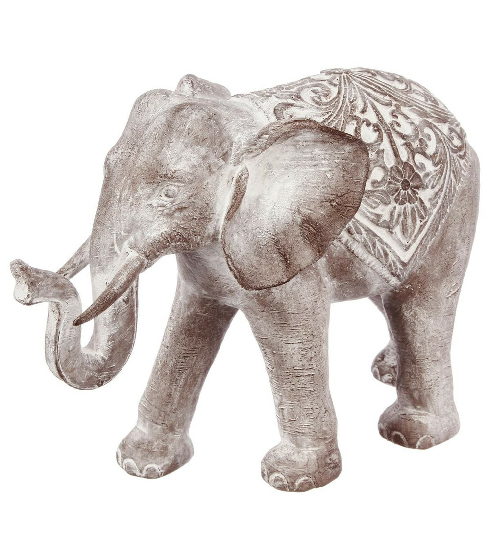 Éléphant décoratif en résine effet blanchi h 30 cm