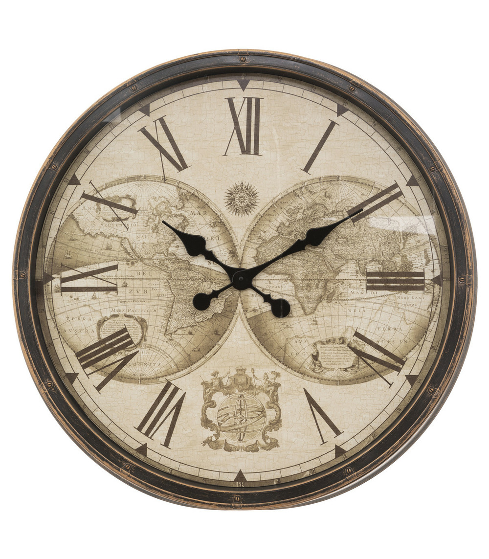 Pendule murale monde aspect vintage d 76 cm