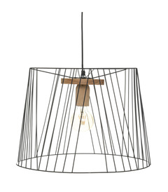 Luminaire suspension en métal noir et bois de pin d 44 cm