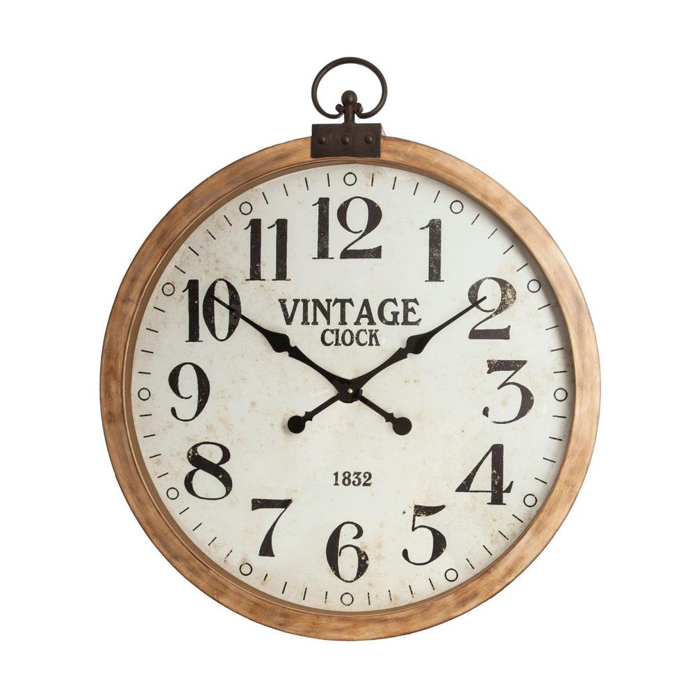 Grande pendule murale en bois vintage forme gousset d 74 cm | Truffaut