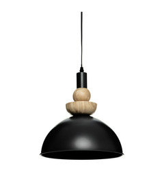 Luminaire suspension en métal noir et bois d 31 cm