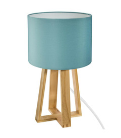 Lampe à poser pied en bois et abat-jour bleu h 34.5 cm