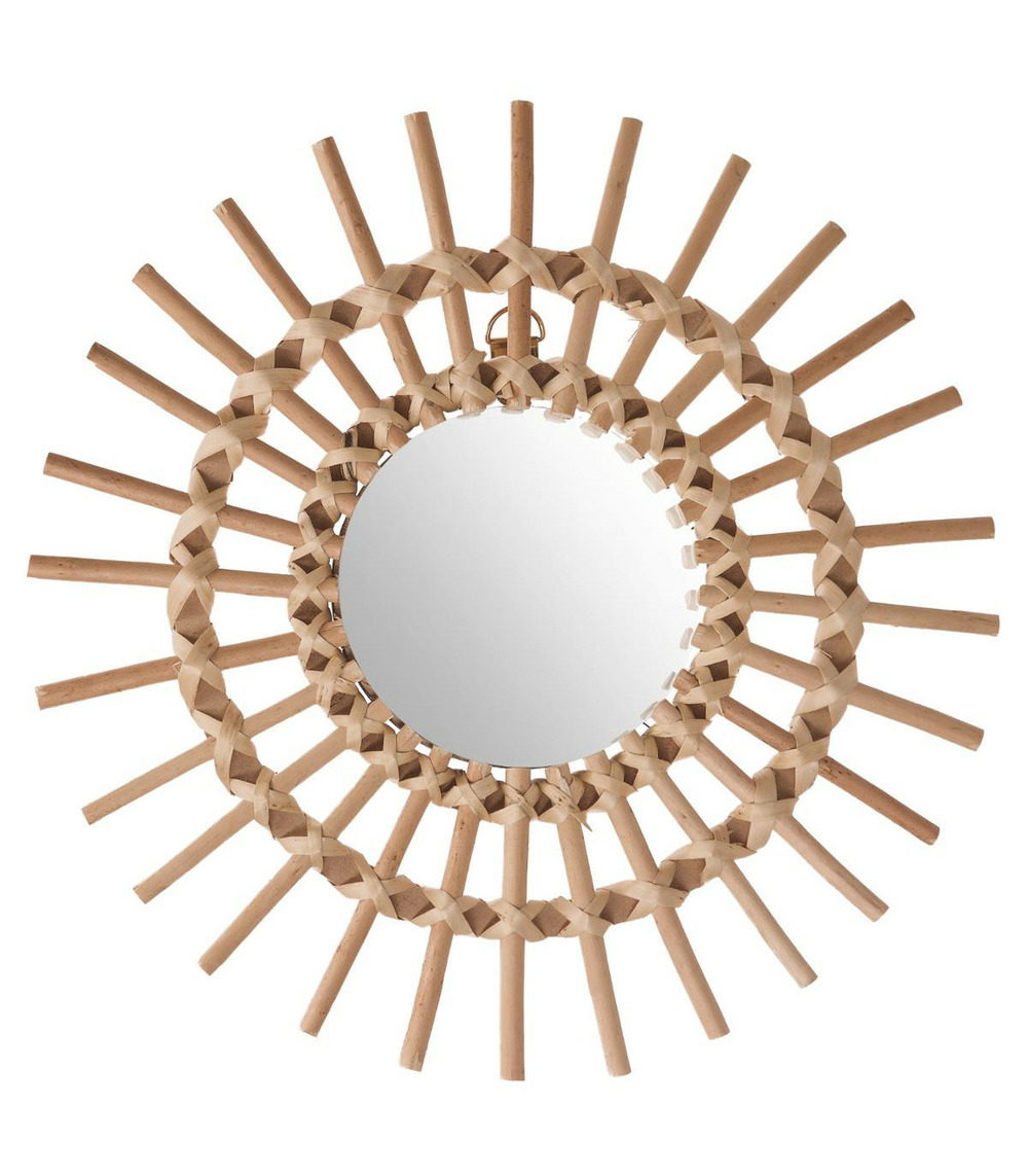 Miroir mural soleil en rotin d 30 cm