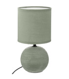 Lampe en céramique pied boule striée vert kaki