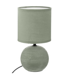 Lampe en céramique pied boule striée vert kaki h 24.5 cm