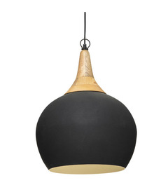 Luminaire suspension en métal noir et bois de manguier