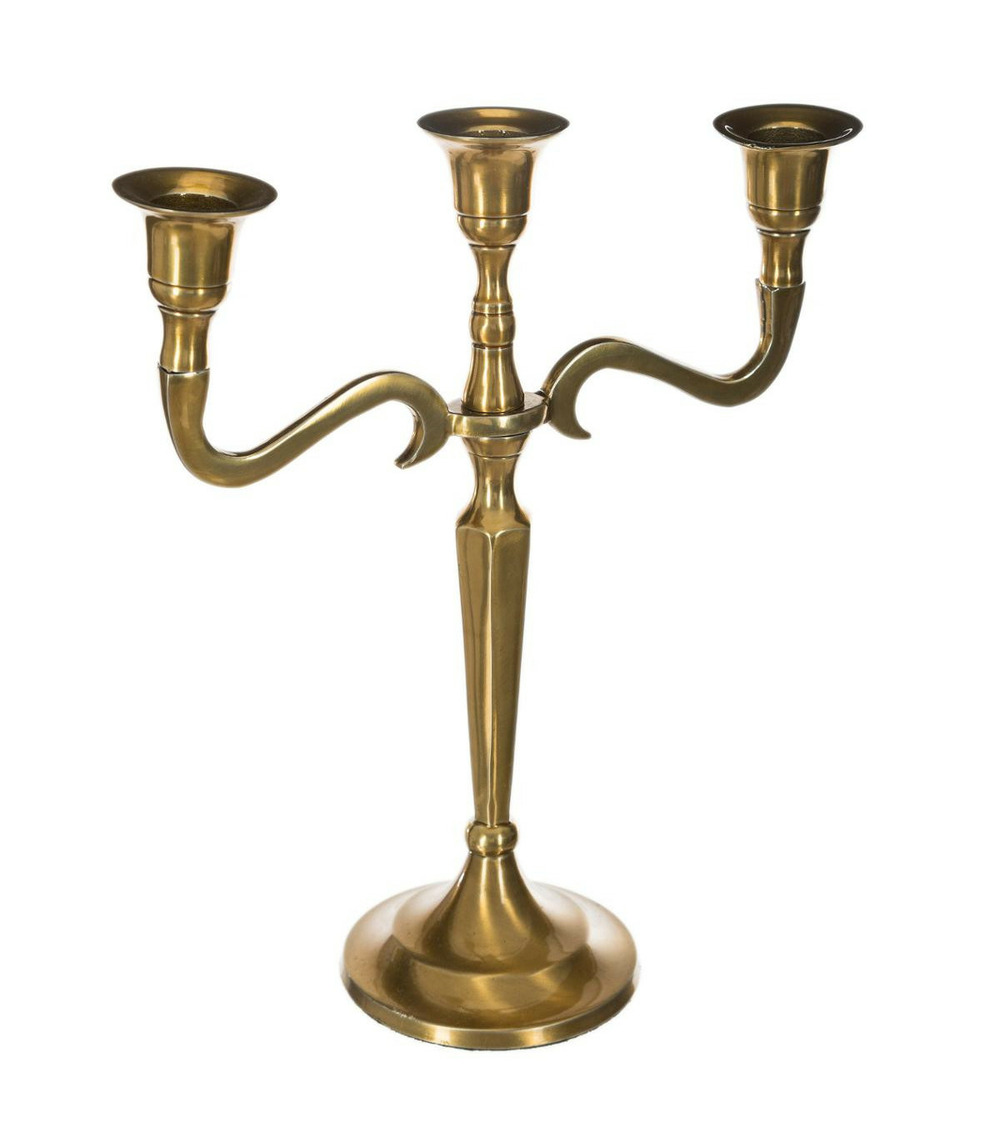 Bougeoir chandelier 3 têtes en métal doré h 26 cm