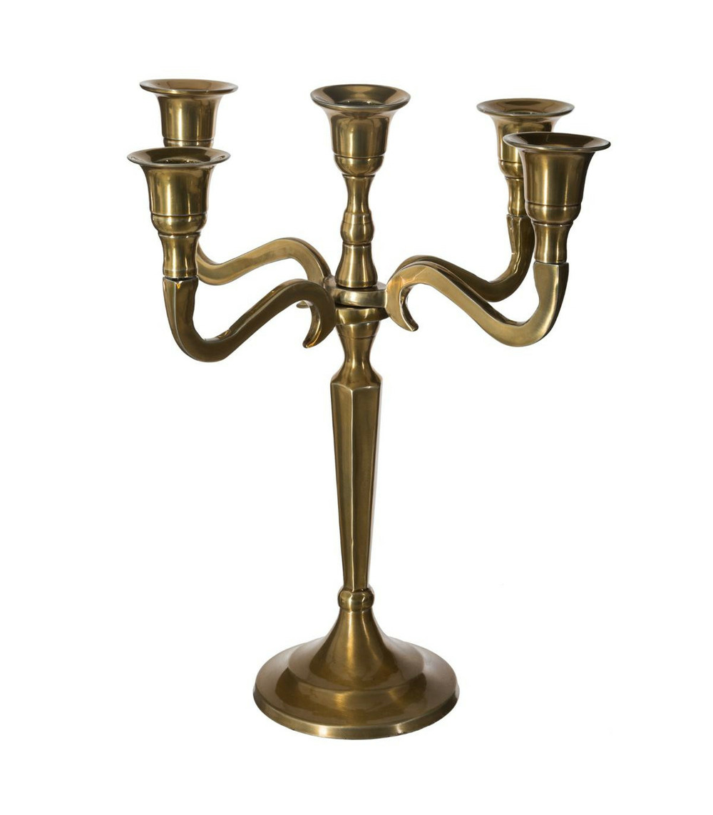 Bougeoir chandelier 5 têtes en métal doré h 27 cm