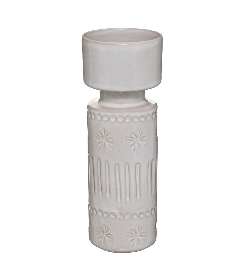 Bougeoir chandelier en céramique ivoire décorée h 23 cm