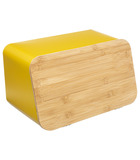 Boite à pain avec planche à découper intégrée en bambou et métal jaune moutarde