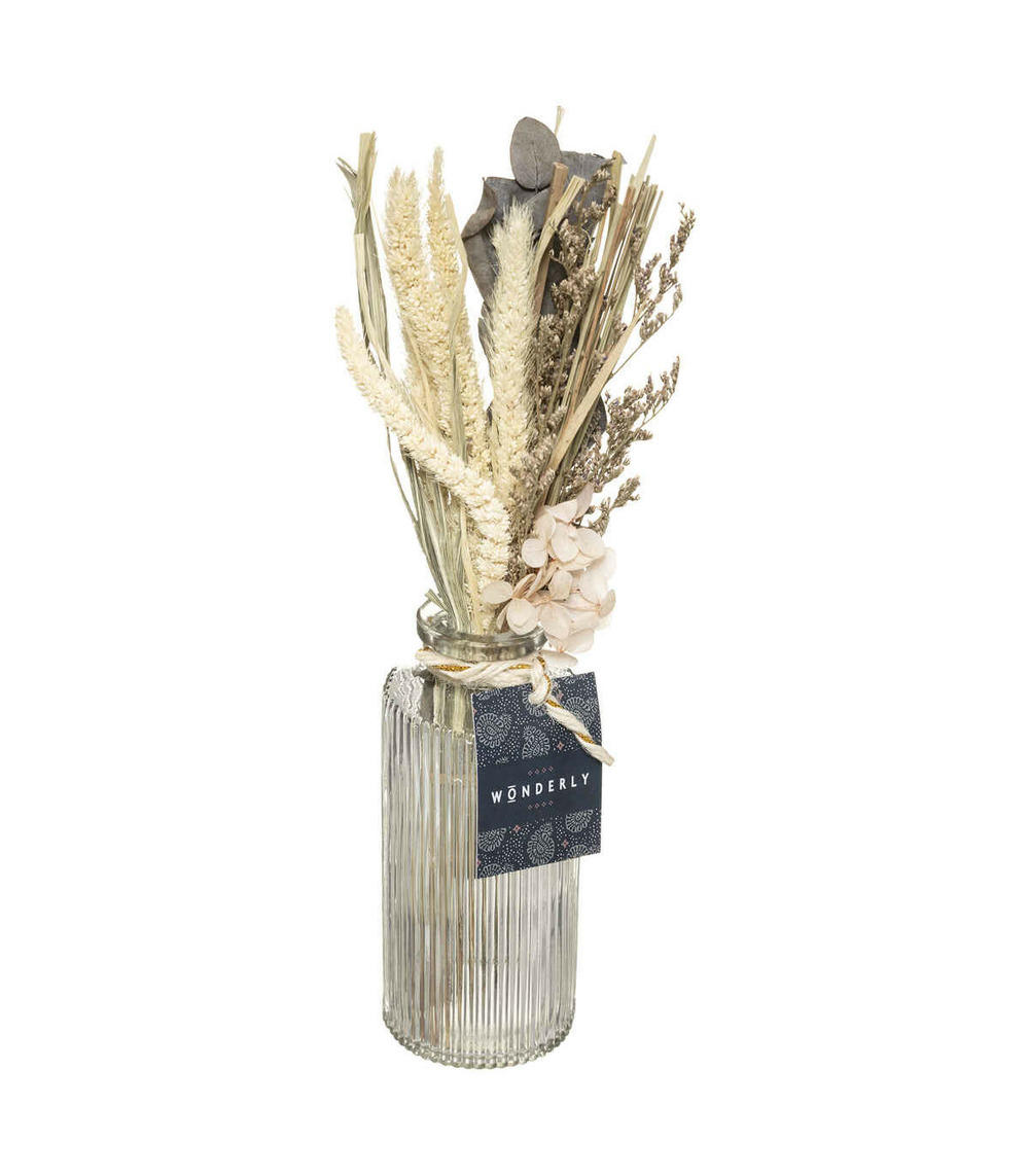 Bouquet de fleurs séchées dans un vase en verre Truffaut