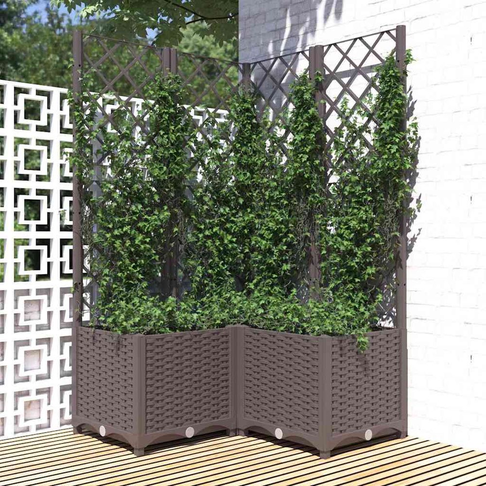 Jardinière carrée 80x80cm avec treillis pour plantes grimpantes marron
