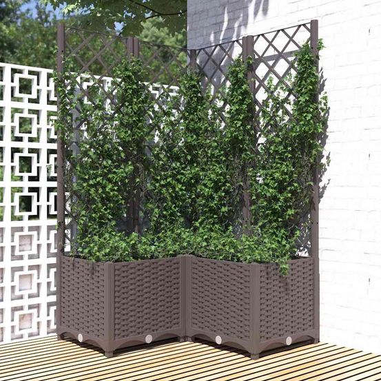 Jardinière carrée 80x80cm avec treillis pour plantes grimpantes marron