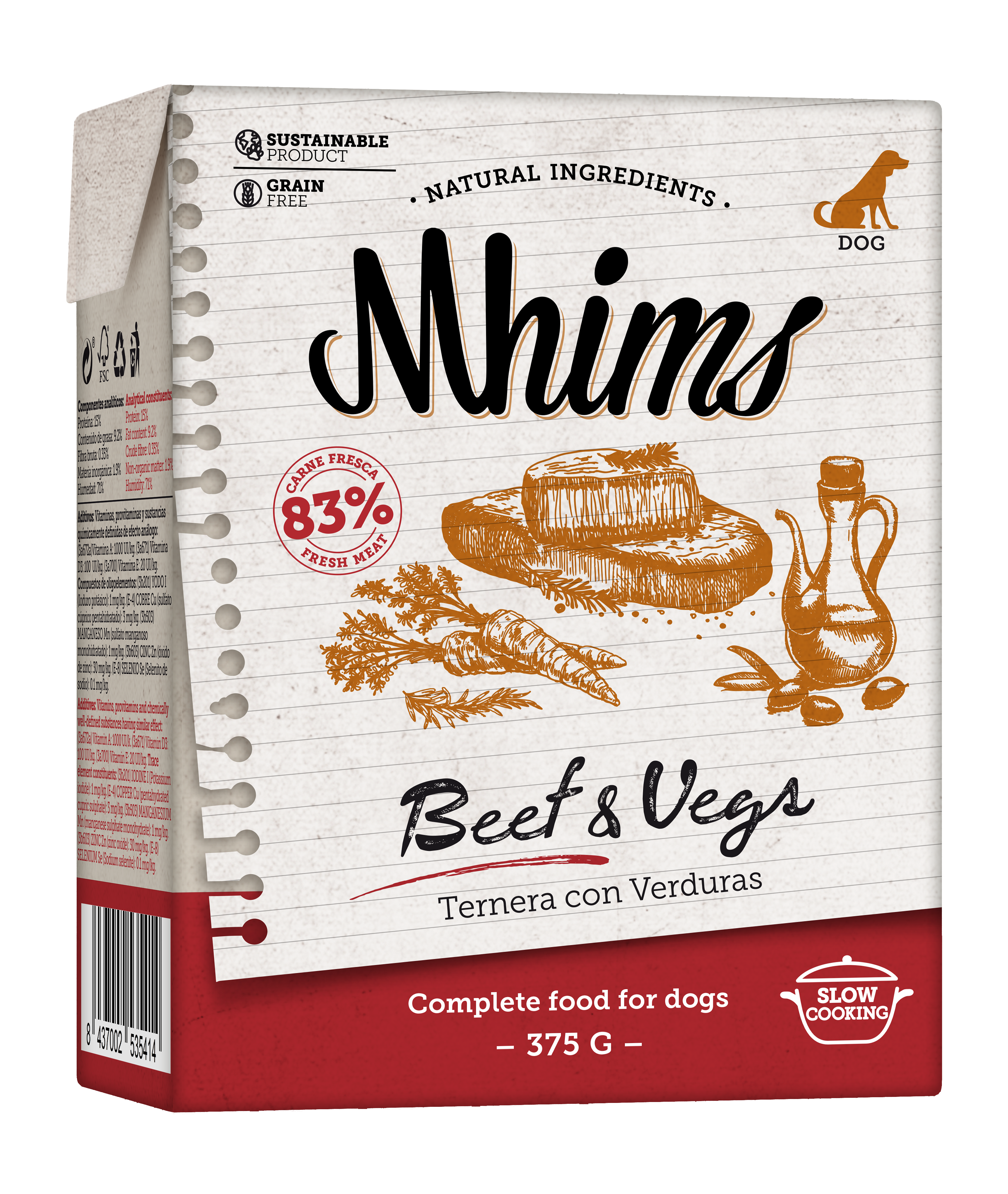 Mhims dog beef & vegs 375g