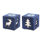 Rubik set - set de 2 bougeoirs carré en bois bleu led