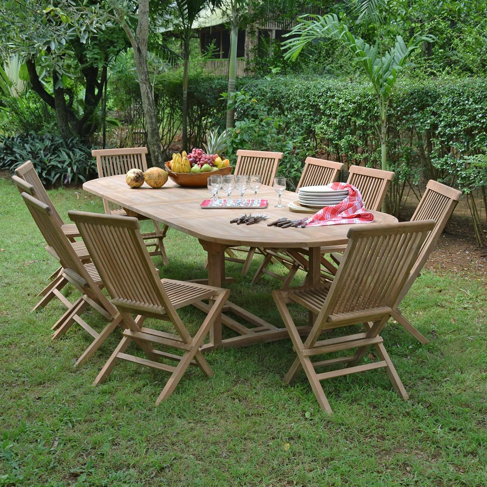 Salon de jardin teck Ecograde Hermel, 4 chaises et 2 fauteuils