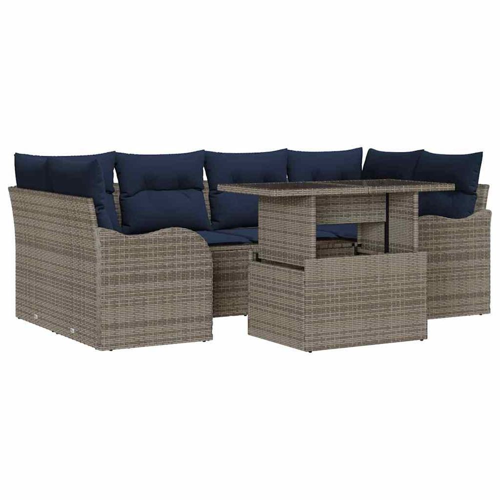 Ensemble de canapé de jardin 7 pc gris et marine polyrotin