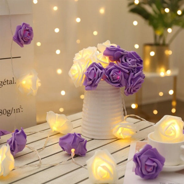 Guirlande lumineuse - roses violettes - 6m00 - prise