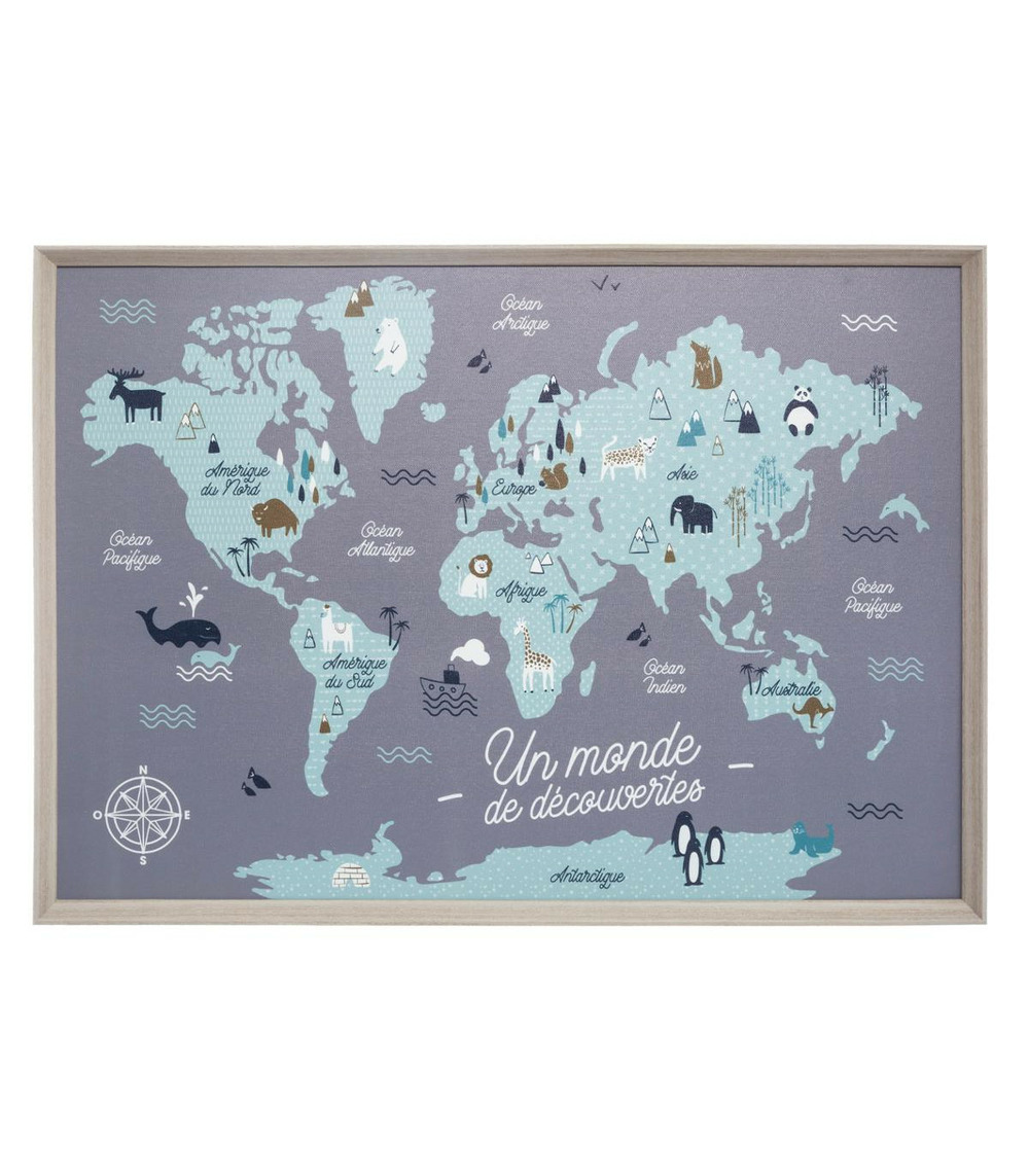 Tableau déco murale carte du monde 50 x 70 cm