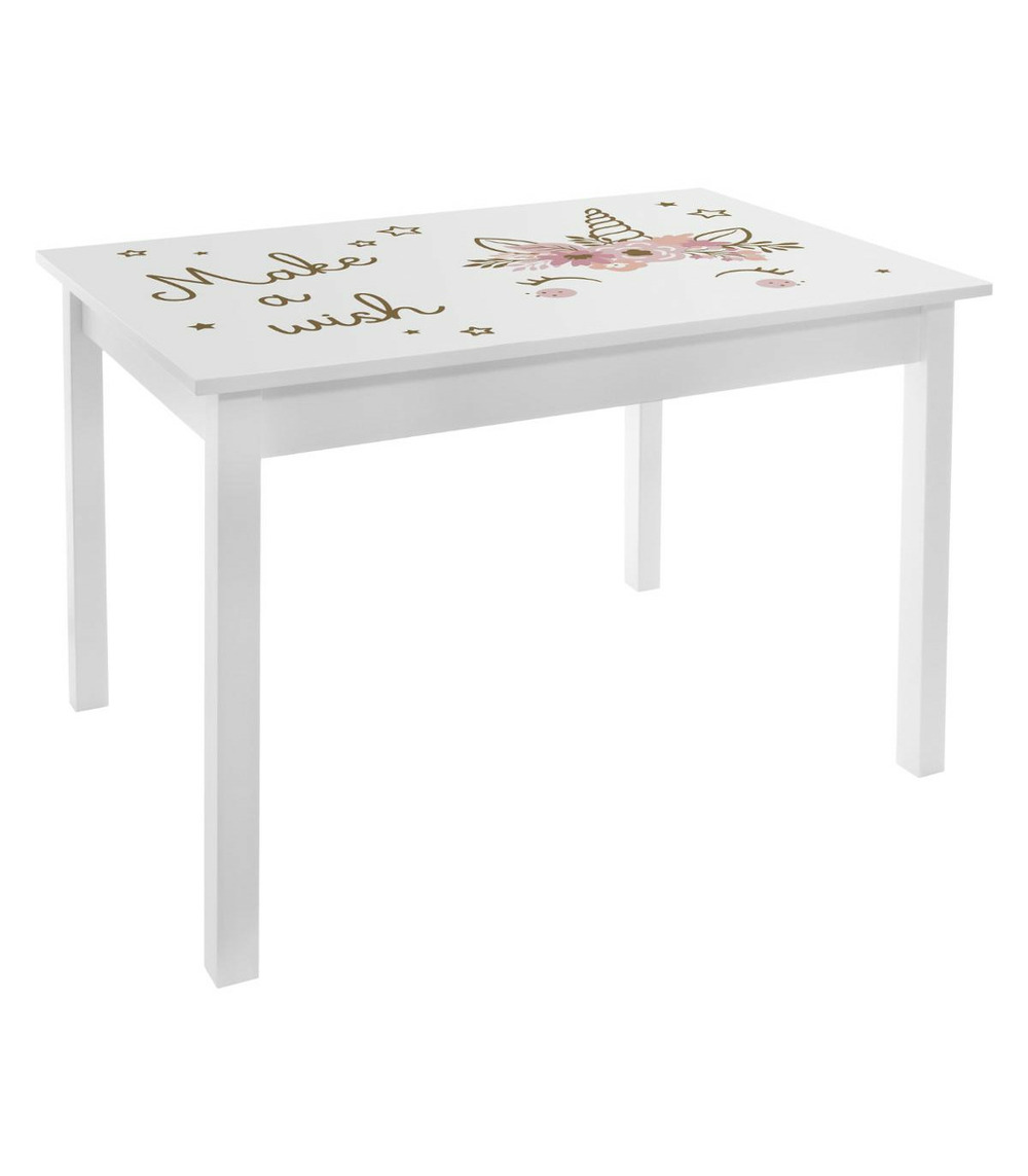 Table pour enfant en bois blanc et rose  h 48 cm