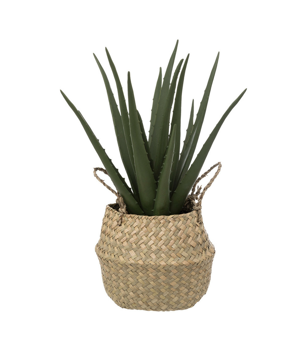 Plante artificielle aloe vera dans pot en roseau h 37 cm