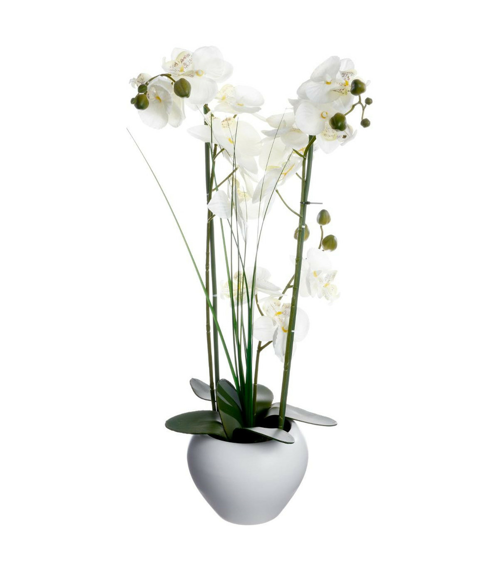 Plante artificielle orchidée dans un pot en céramique blanche h 53 cm