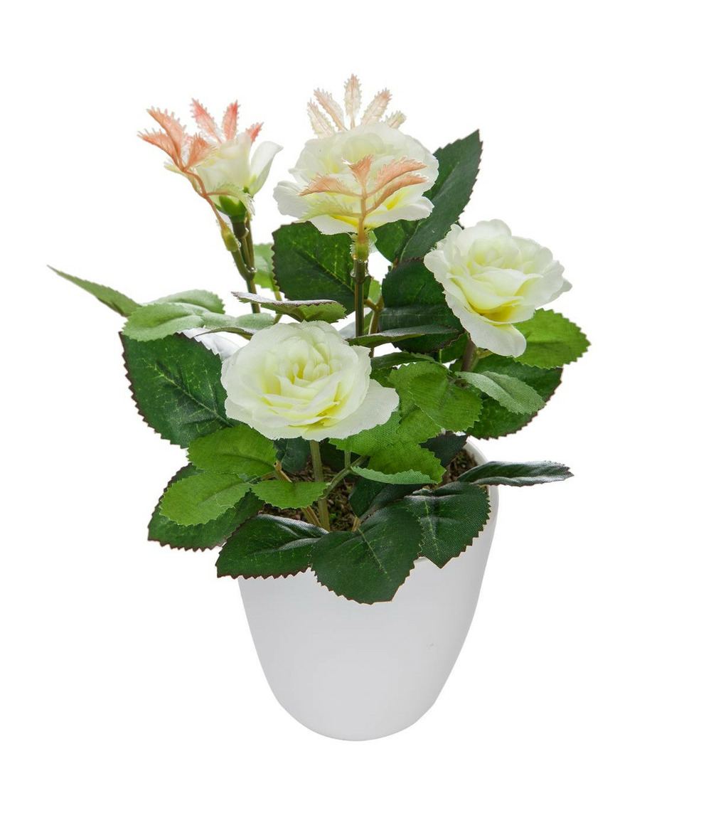 Plante artificielle fleurs blanches en pot h 18 cm