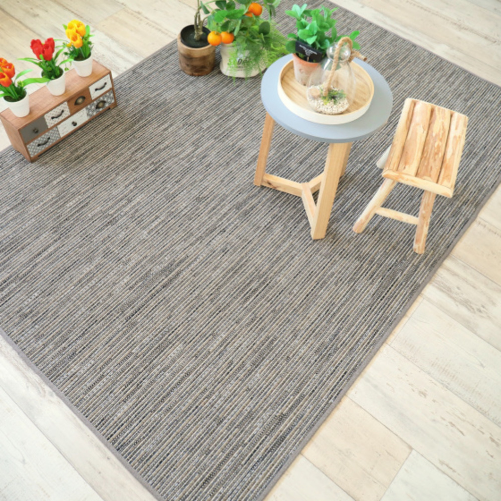 Tapis intérieur / extérieur en tissé plat - bornéo silver - galon couleur lin - 250 x 350 cm