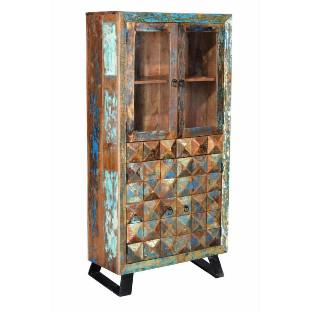 Vaisselier 2 tiroirs bois-fer marron - drisella décoration d'autrefois