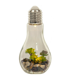 Plante artificielle dans une ampoule led en verre h 18.5 cm