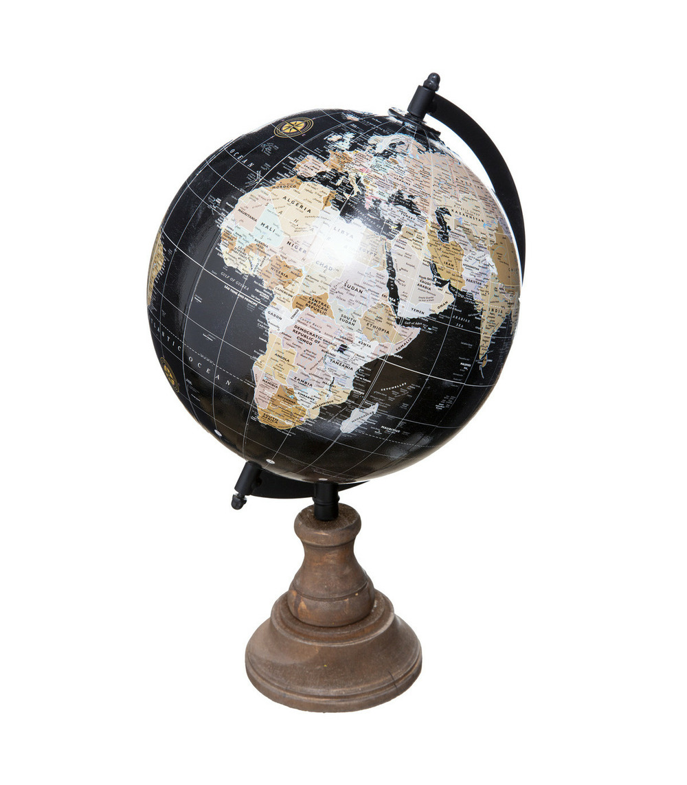 Globe déco en métal et bois h 32 cm
