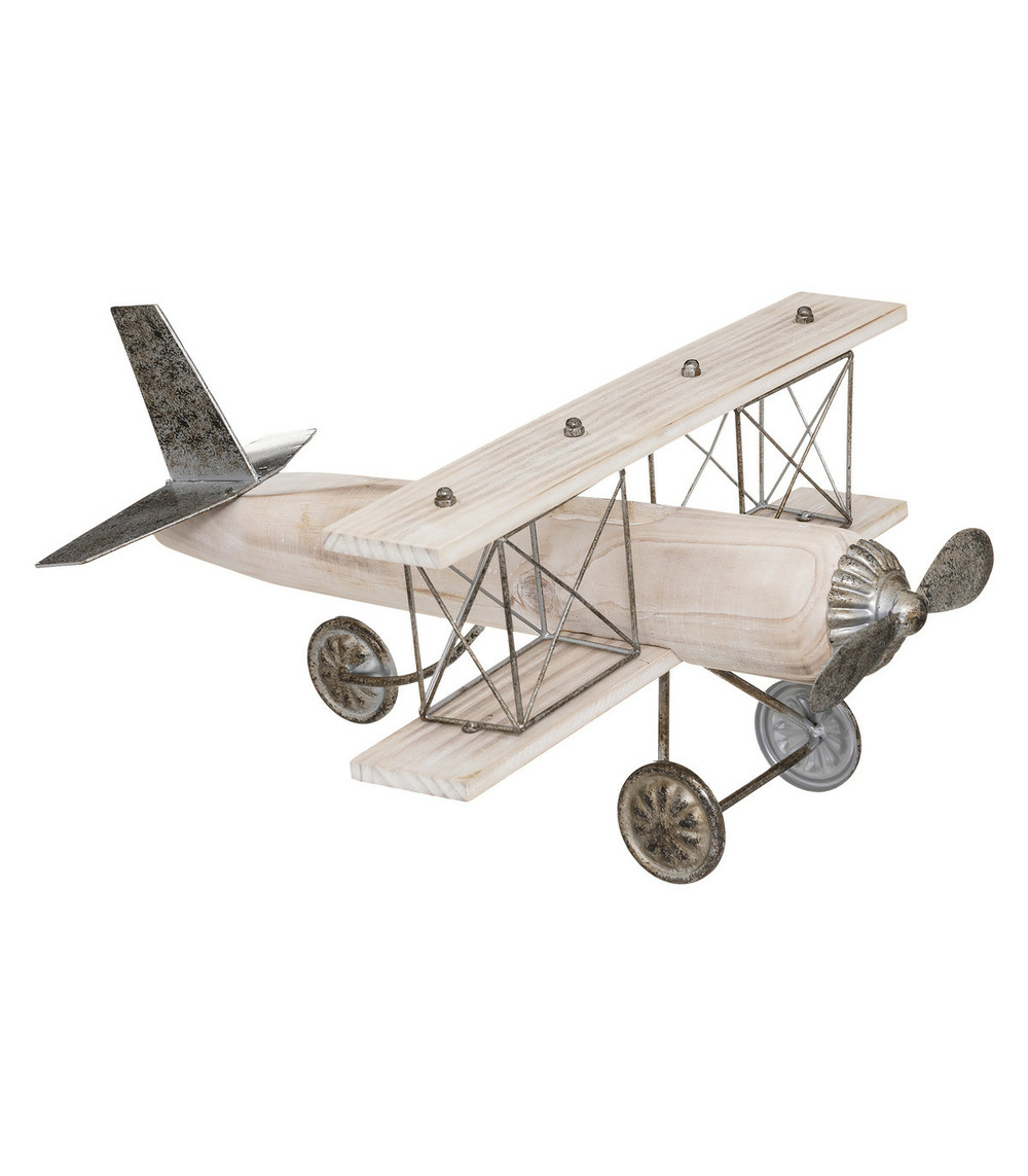 Objet déco rétro avion en métal et bois l 45 cm | Truffaut