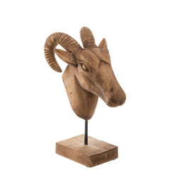Objet décoratif tête de bélier en bois h 31 cm