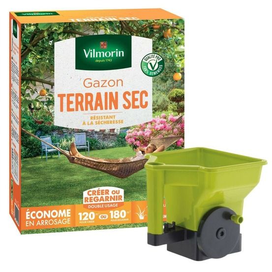 Gazon terrain sec - 3 kg + semoir à main gazon/engrais
