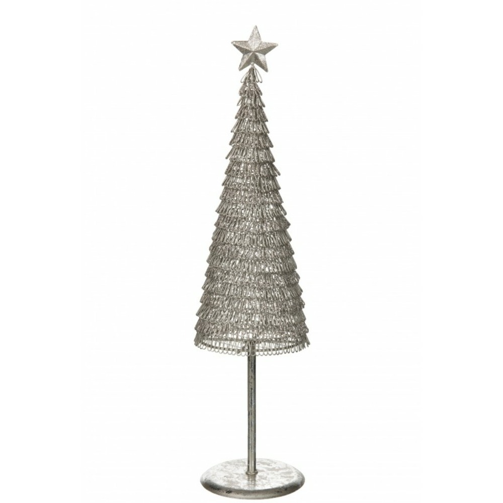 Sapin de noël décoratif en métal blanc pailleté avec étoile au sommet h52