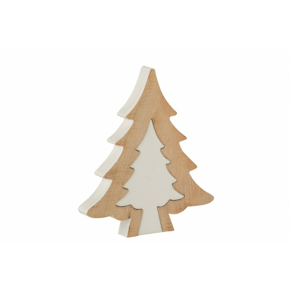 Sapin de noël décoratif en bois de manguier blanc 30x26x3.5 cm h3.5