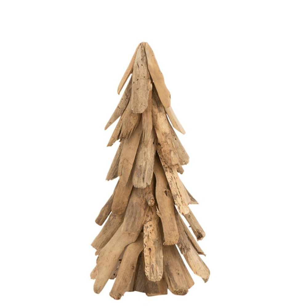 Sapin de noël décoratif à led en bois naturel 18x18x35 cm h35